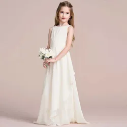 YZYmanualroom Chiffon Junior Bridesmaid Customize Dress With Cascading Ruffles A-line Scoop Floor-Length 2-15T