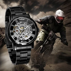 2024 Cool Black Sports Stainless Steel Skeleton Mechanical Watch for men High End Luxury Luminous Male Wristwatches reloj hombre