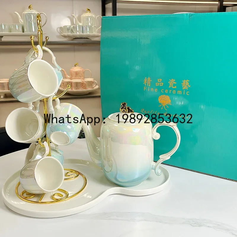 

a-15 gradient high-value floral teapot, water pitcher, cup holder, and ceramic water set