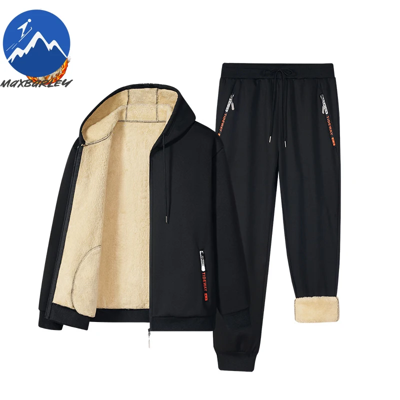Maxbarley Winter Sweat Suits Men Fleece Sportwear Zipper Jacket+pants Warm Sports Sets 2-piece Set Casual Thick Hoodie Tracksuit