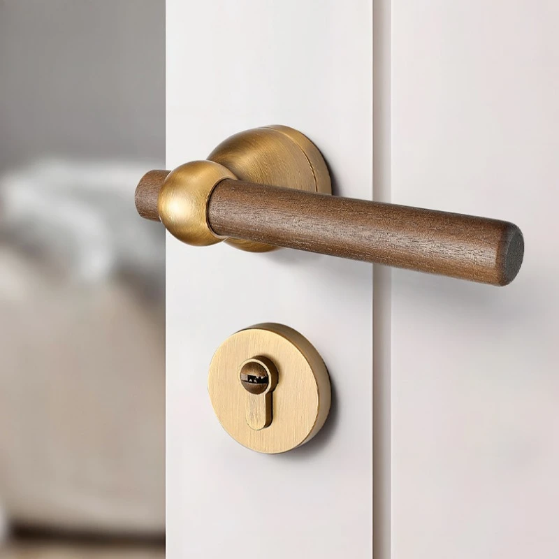 

Creative Walnut Door Lock Silent Door Lock Metal Doors Handle Hardware Accessories Simple Safety Locks Wall Hooks Doors Hardware