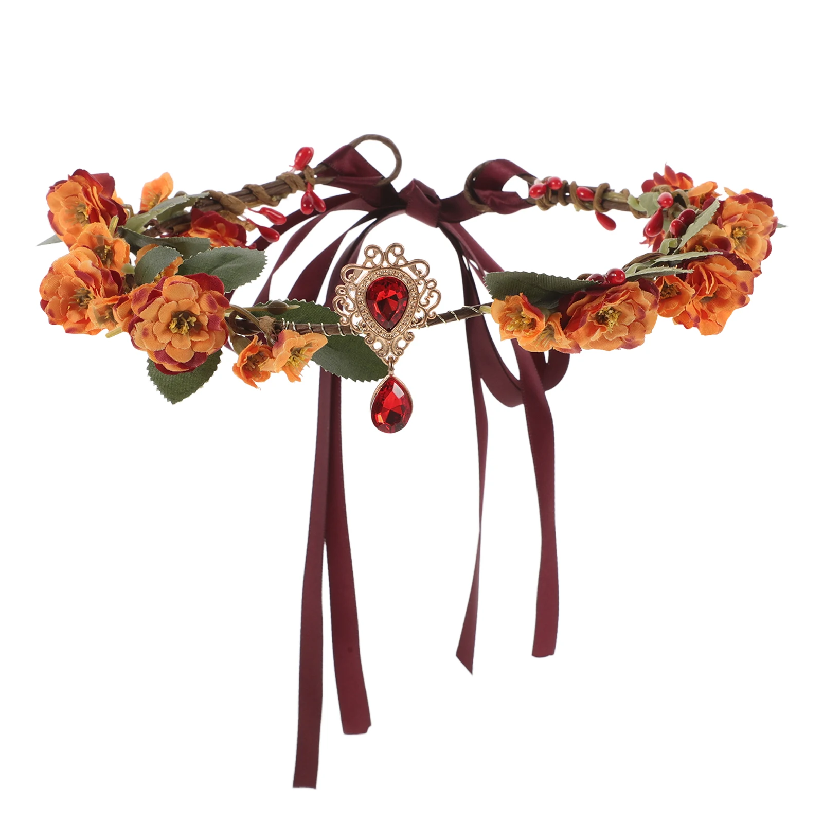 

Headband Crown Floral Wreaths for Bohemian Flower Bridal Headdress Rhinestones Garland Headbands Bride