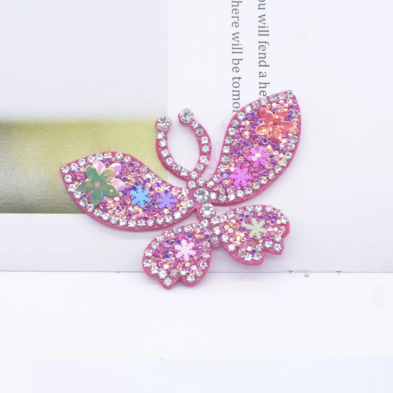 6Pcs 62*42mm Clay Sprinkle Butterfly Rhinestone Applique for DIY Clothes Hat Decor Patches Headwear Hair Clips Bow Accessories