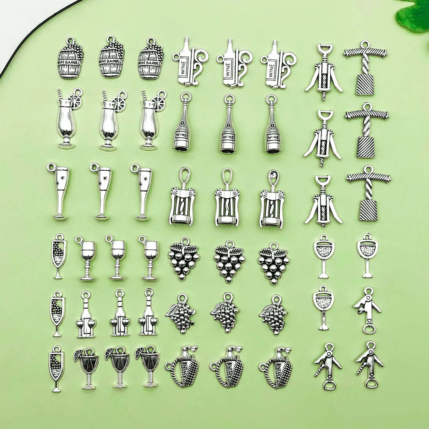 30/50pcs Alloy Red Wine Tool Charms Retro Wine Glasses, Bottle Openers, Grape Pendants for DIY Jewelry Making Accessories