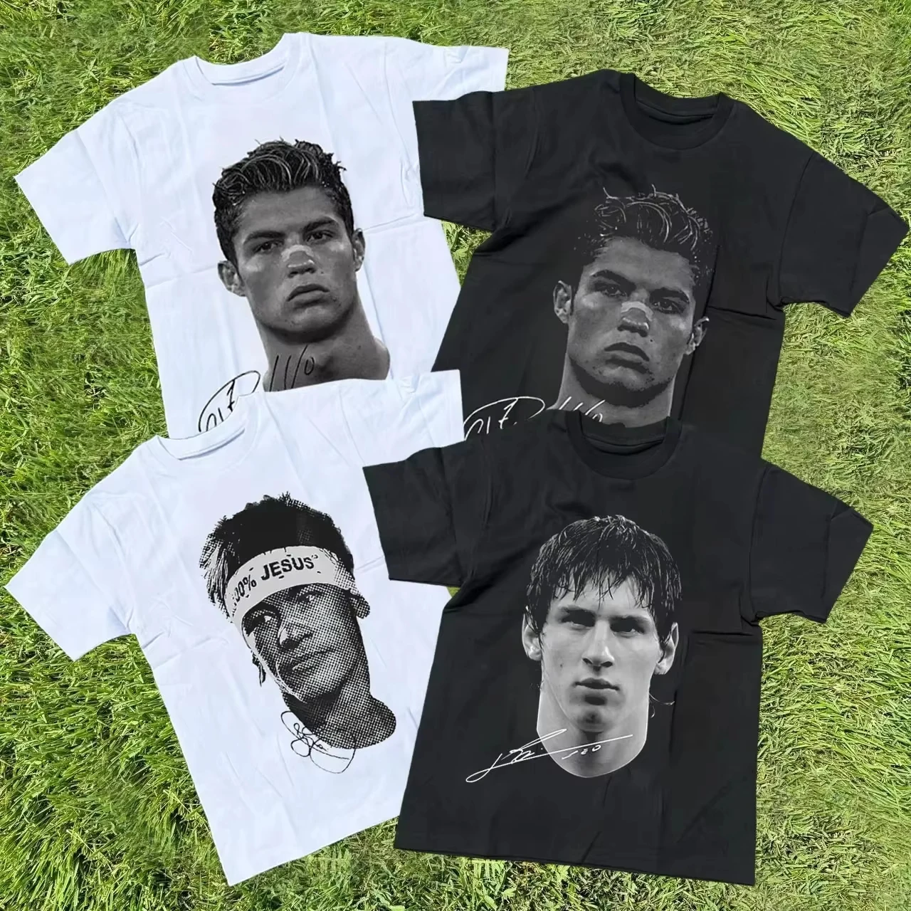 

2025 Cristiano Ronaldo Neymar Lionel Messi Football Superstar Portrait Printed Tee Men Women Cotton Casual Short Sleeve Tshirt