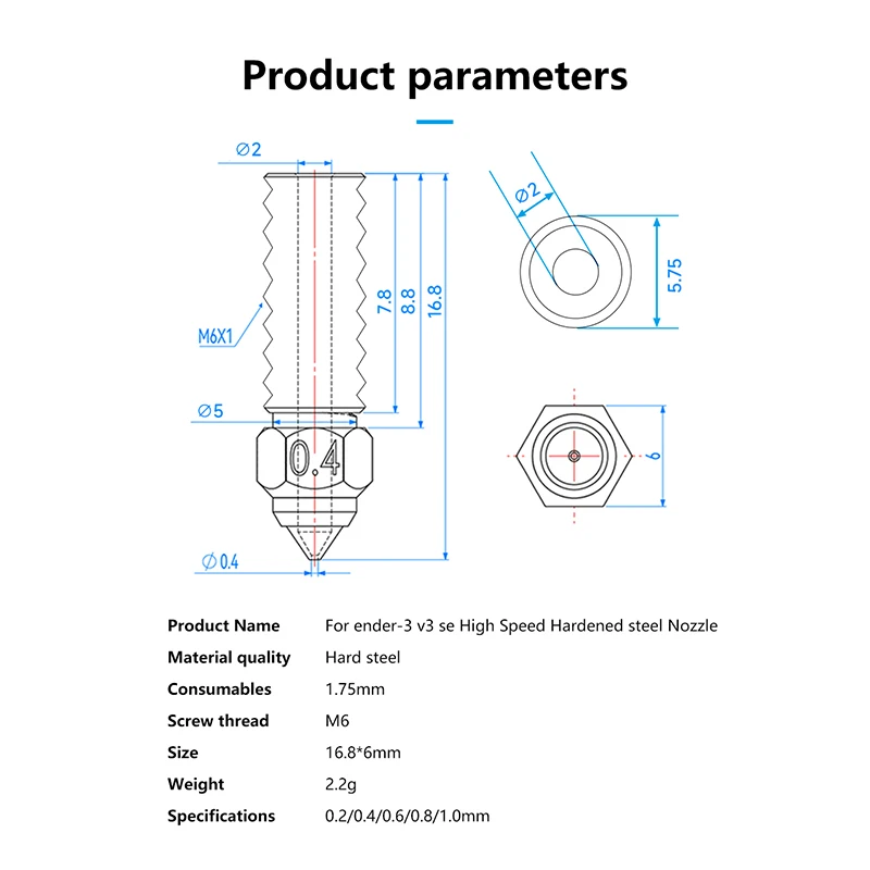 Boquillas de cobre chapado endurecido para Ender 3 V3 SE, boquilla extrusora de serie Spider Hotend Ender 7 Ender 5 S1, 10 piezas