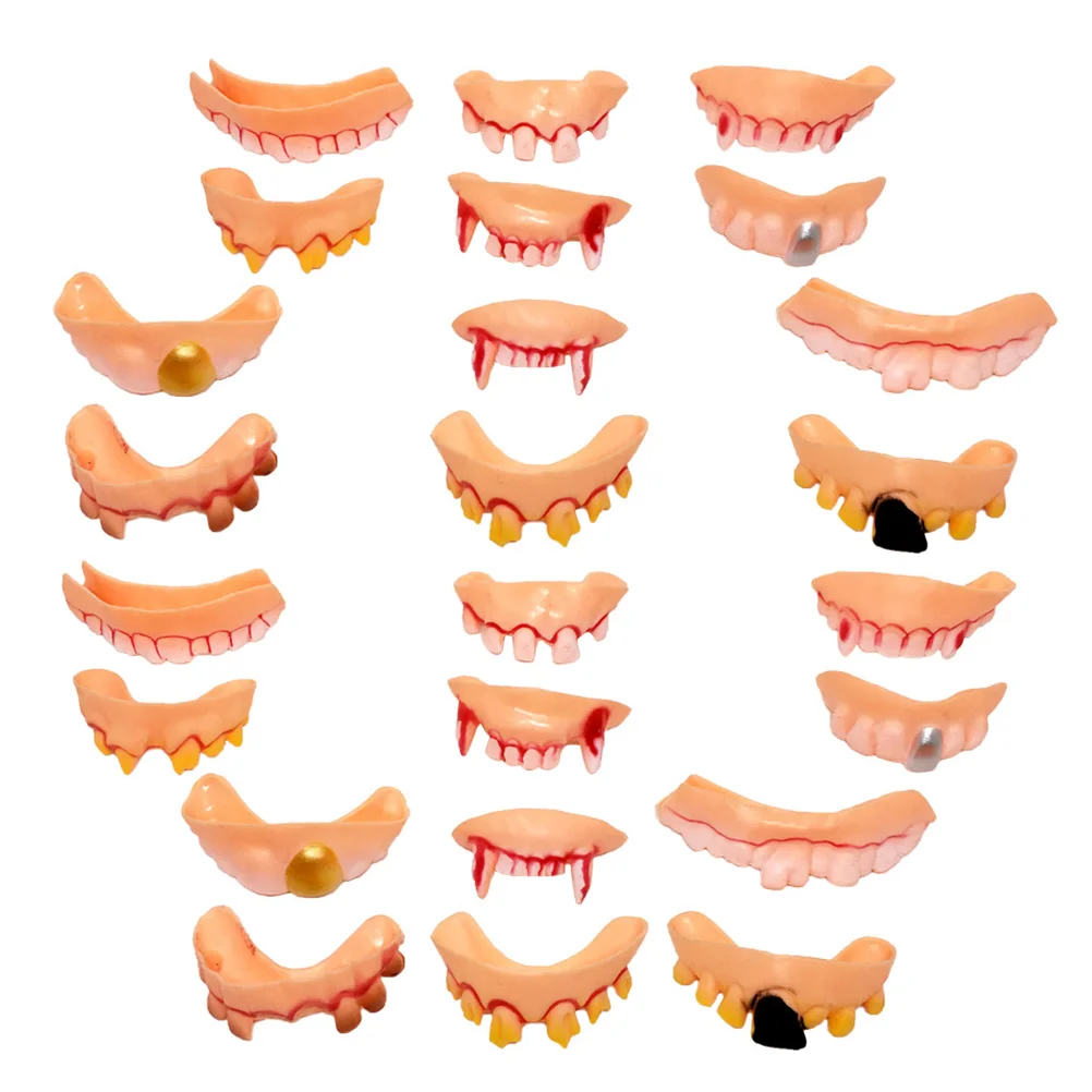 24pcs Halloween Costume Props Ugly Fake Teeth Simulation Zombie Dentures Tricky Props (12 Styles) fake dentures