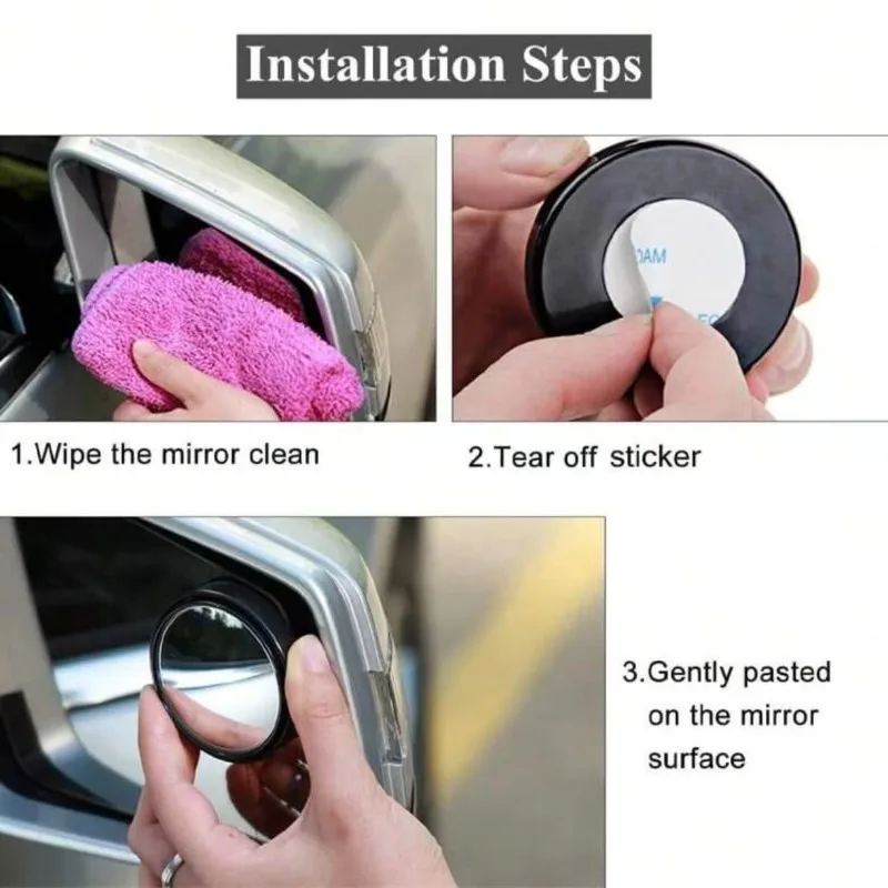 2Pcs Round Frame Convex Blind Spot Mirror Safety Driving Wide-angle 360 Degree Adjustable Clear Rearview Mirror Car Accessories