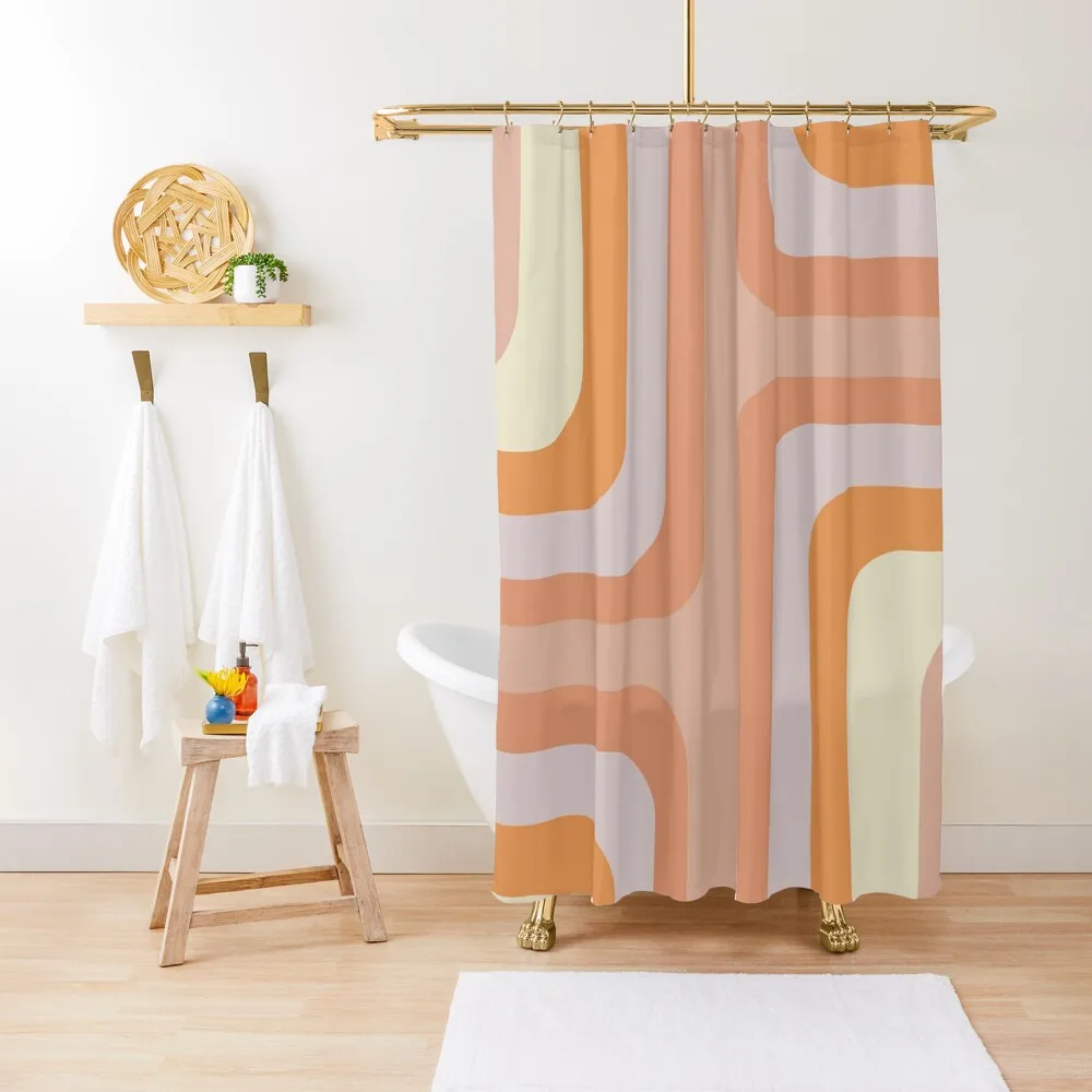Retro Lines Abstract Pattern in Blush and Orange Shower Curtain Cute Shower Bathroom Shower Curtain