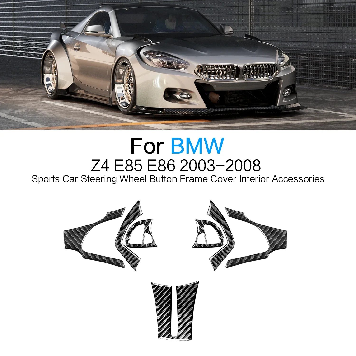 Carbon Fiber Sticker for BMW Z4 E85 E86 2003-2008 Roadster Car Steering Wheel Button Frame Cover Interior Trim Accessories