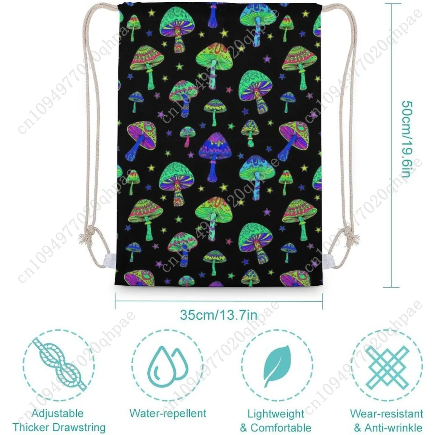 حقيبة سفر برباط من القماش للرجال والنساء، حقيبة ظهر خفيفة الوزن للتخزين للتمرين على الطراز القوطي القوطي السحري الهبي تريبي الفطر برباط #2