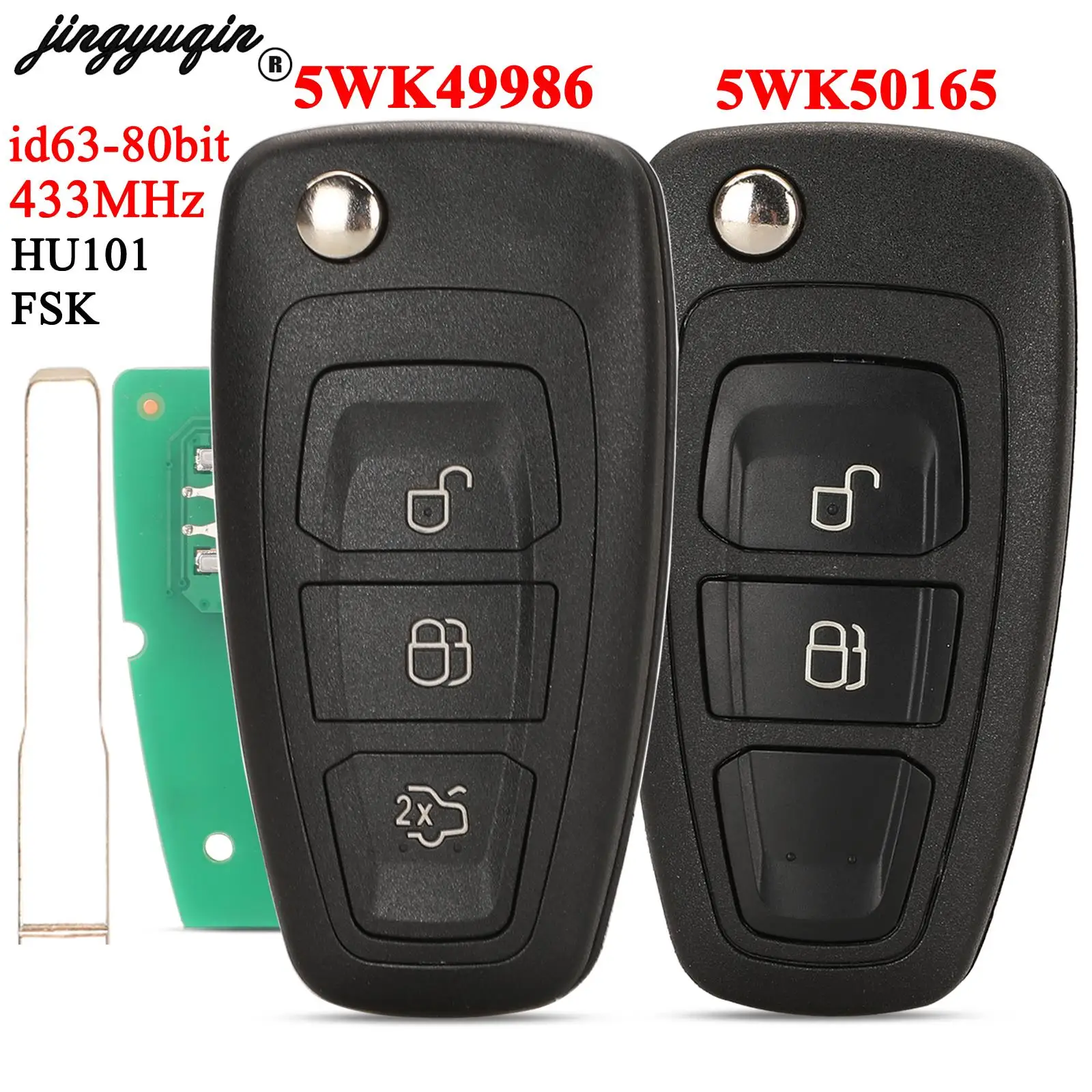 jingyuqin Car Remote Key 4D83 FSK 433Mhz For Ford C-Max Focus Galaxy Ranger Mondeo S-Max HU101 2/3 Buttons 5WK50165 / 5WK49986