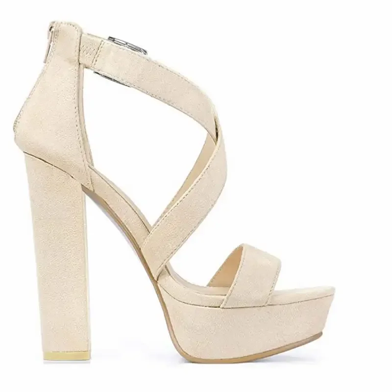 Women Platform Sandals Summer Sexy Pumps 14cm Open Toe Thick High Heels Chunky Cross Strap Buckle Dress Party Red Wedding Shoes view 5