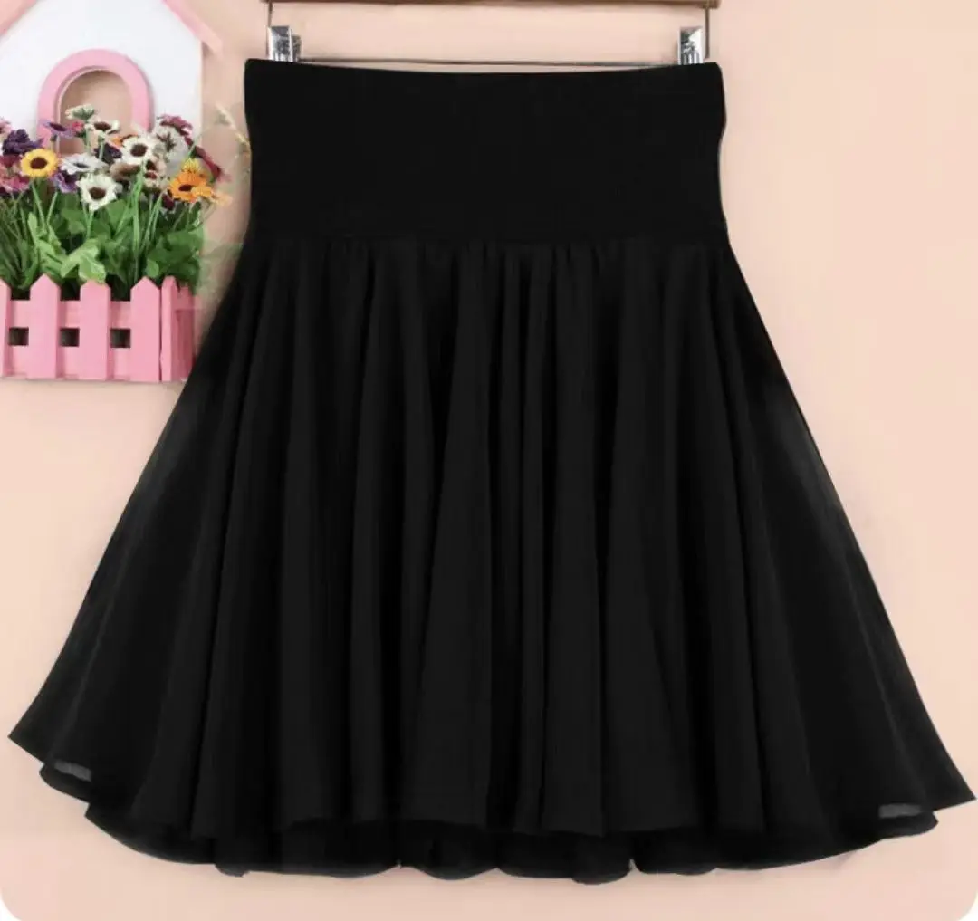 

Chiffon Black Short Slim in Summer Oversize Elastic High Waist A-line Faldas Fashion Clothes for Women Skirts