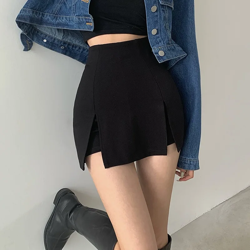 Sexy Split Skirt Women\'s Office Ladies Suit Skirt Summer Black Asymmetrical High Waist Mini Pants Skirt