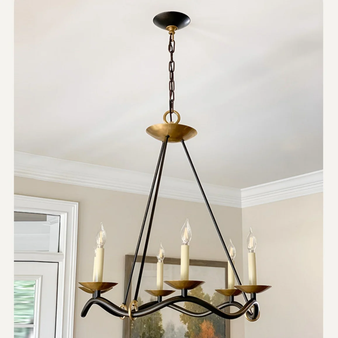 

American Solid Brass Living Room Chandelier Villa Hanging Lighting Bedroom Home Cloakroom Designer Lamp Led Choros Chandelier