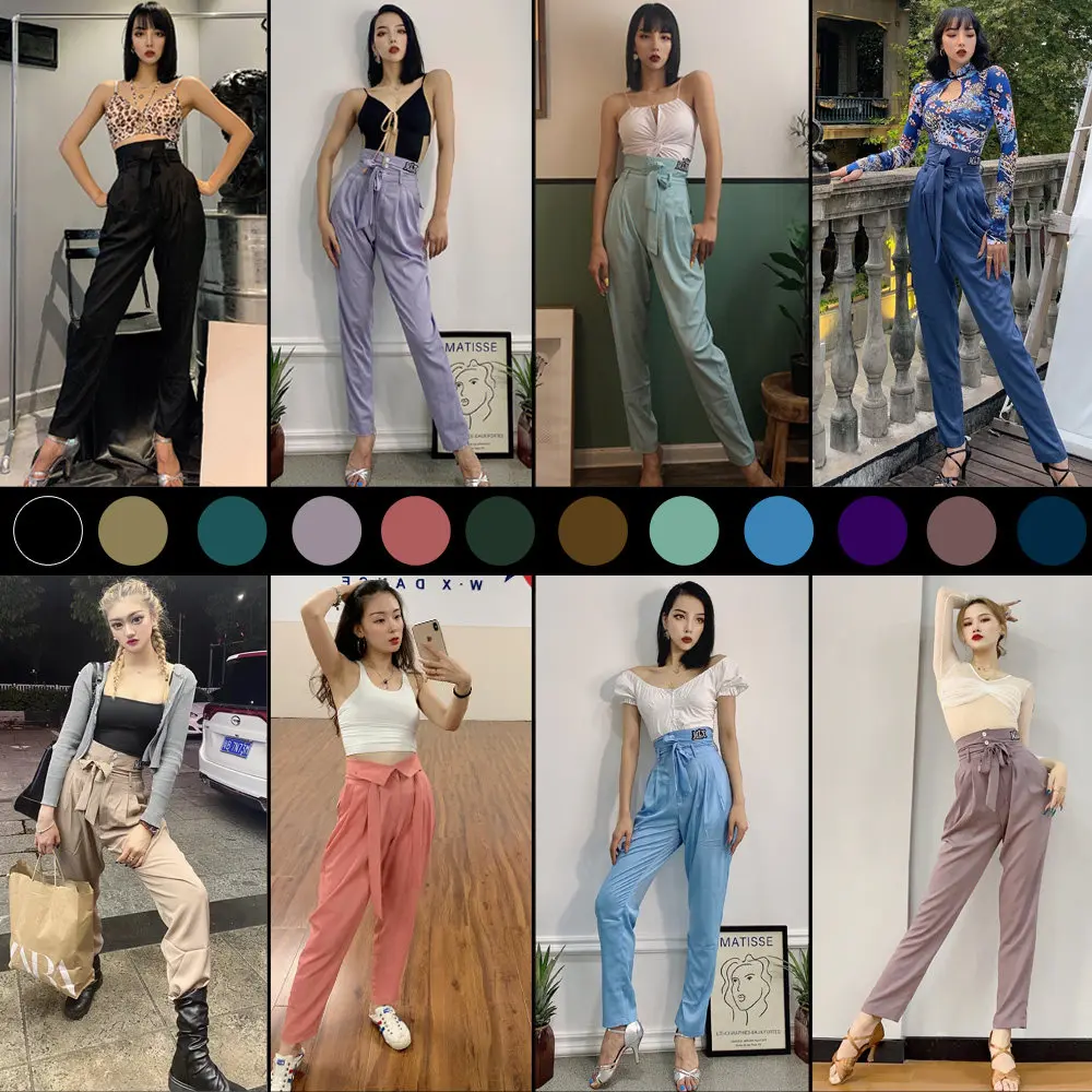 

Брюки для латинских танцев разных цветов для женщин, тренировочные брюки с высокой талией для национальных стандартных танцев, брюки для латинских танцев ча-ча-ча XH4488