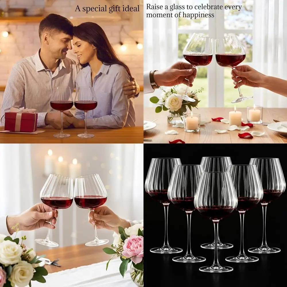 

Vintage Ribbed Stemware Set of 6, 20 oz Burgundy Glasses for Wine, Champagne, and Cocktails