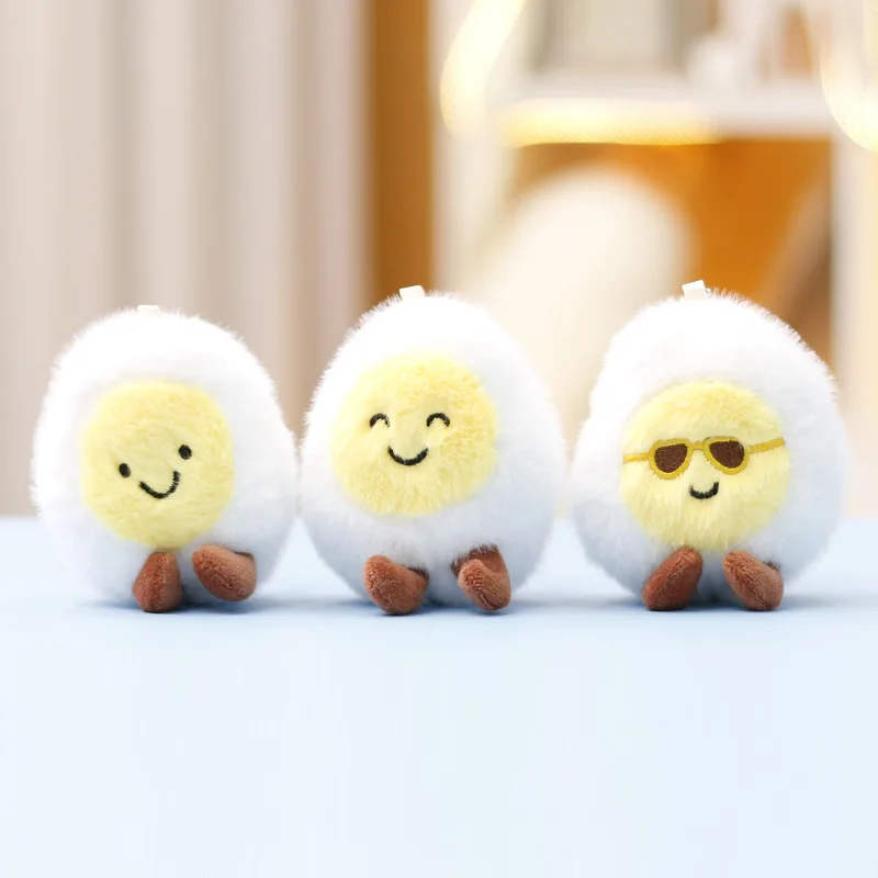 2026 Creative Plush Boiled Egg Cute Claw Machine Doll Bag Charm Keychain Small Accessory Adorable Creativity Gift