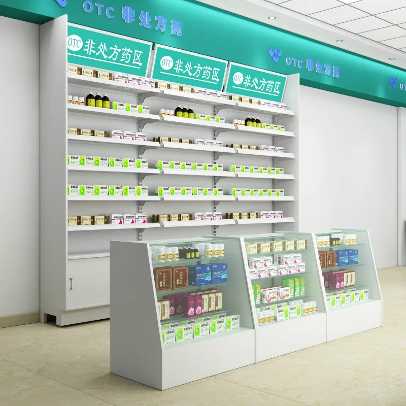 Pharmacy Shelf Display Rack Medicine Cabinet Western Medicine Glass Front Desk Cabinet Display Clinic Pharmacy