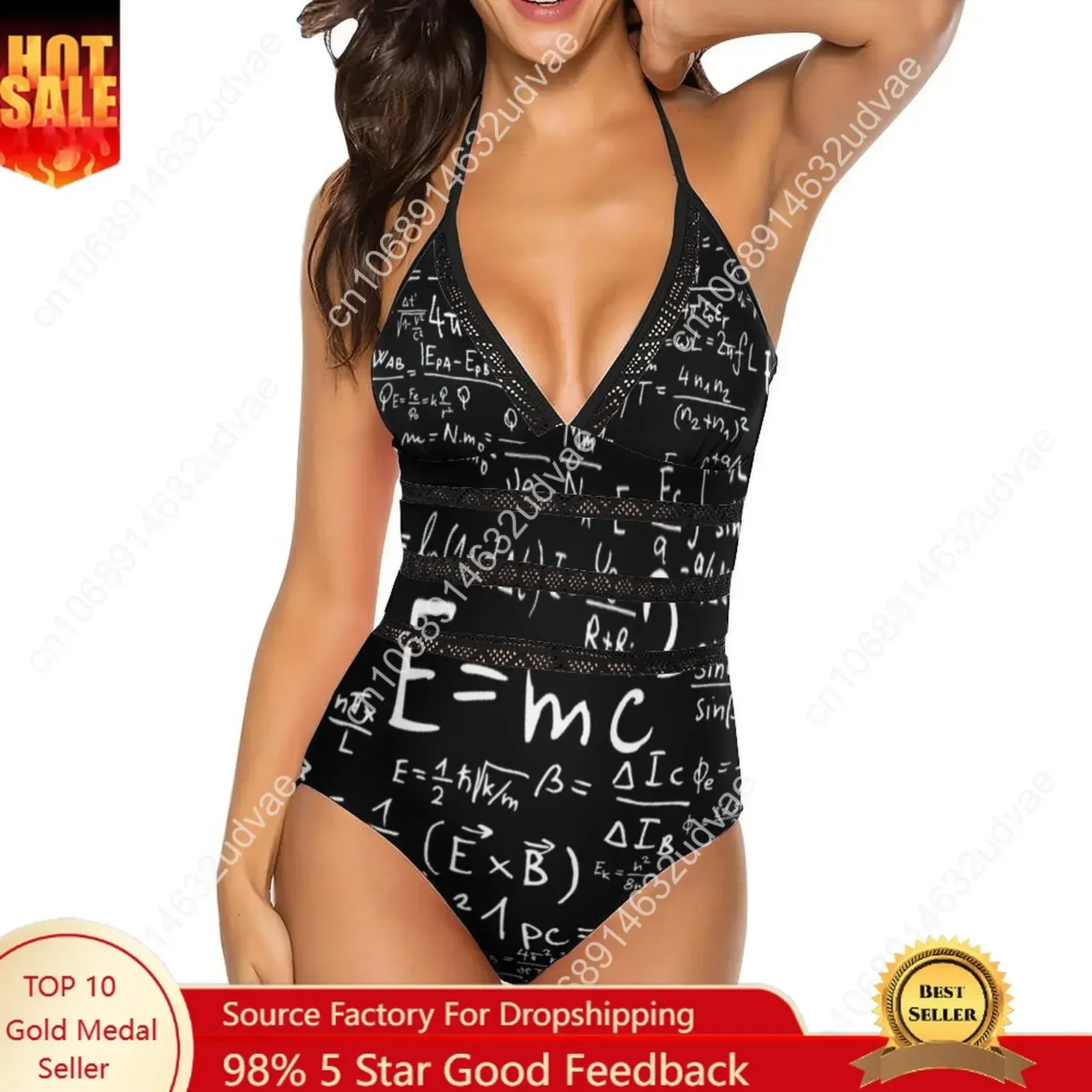 Funny Math Swimsuit Physics Equations Retro Swimwear One-Piece Surf Bodysuit Sexy V Neck Bathing Suits