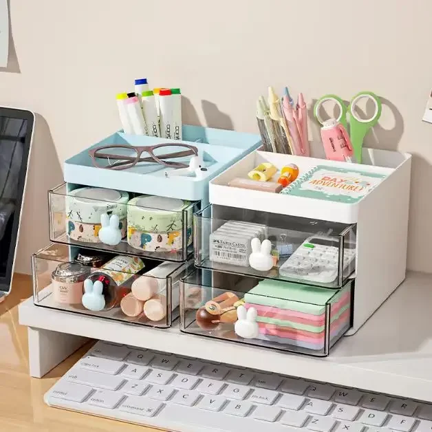 2-layer Stationery Organizer Drawer Style Pen Holder Cute Office Organizers Desk Organizing Plastic Boxes Accessories School