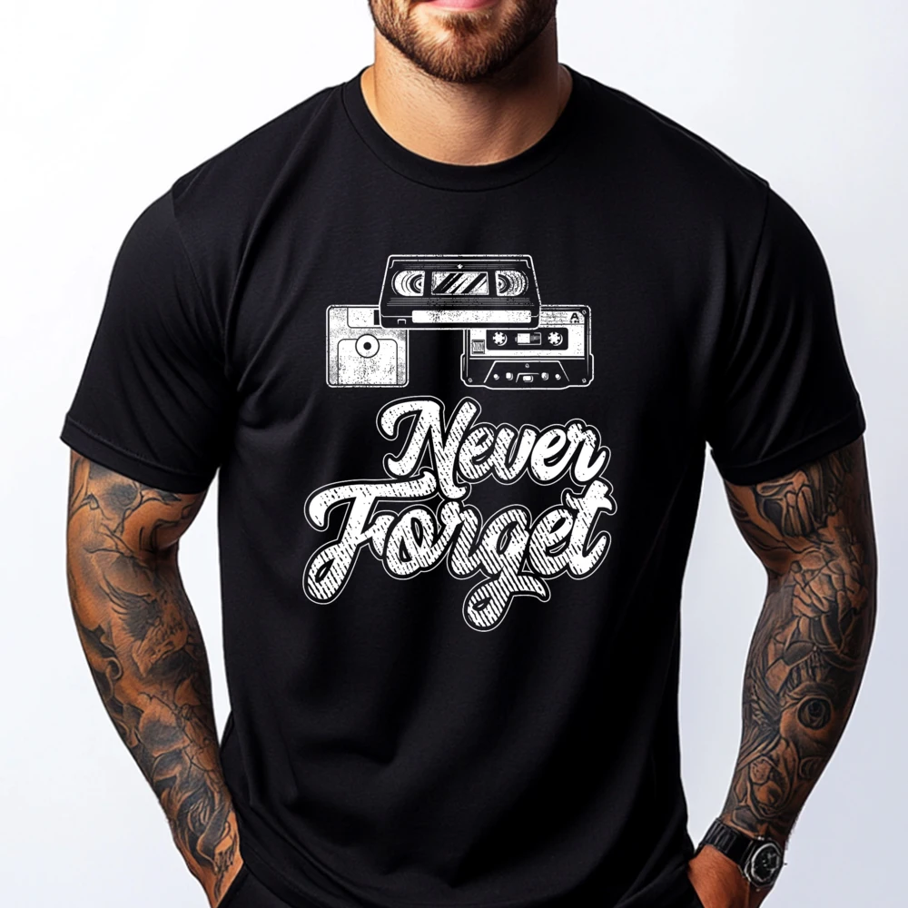 

Retro Cassette Vhs Cd Never Forget Graphic Tee Shirt Student Cotton T Shirt Men Tops & Tees Easter Sunday