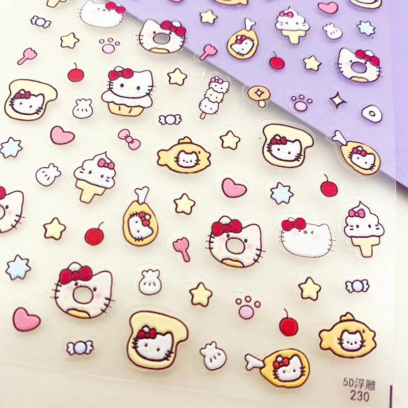 Sanrio New Technology Embossed Nail Art Stickers Japanese Cute Hello Kitty Stickers Jewelry Nail Stickers Decorative Decals