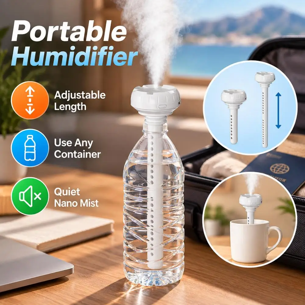 Wireless Portable Stick Humidifier Tankless Water Bottle Mist Maker Adjustable Dual Length Quiet Mini USB Personal Humidifier