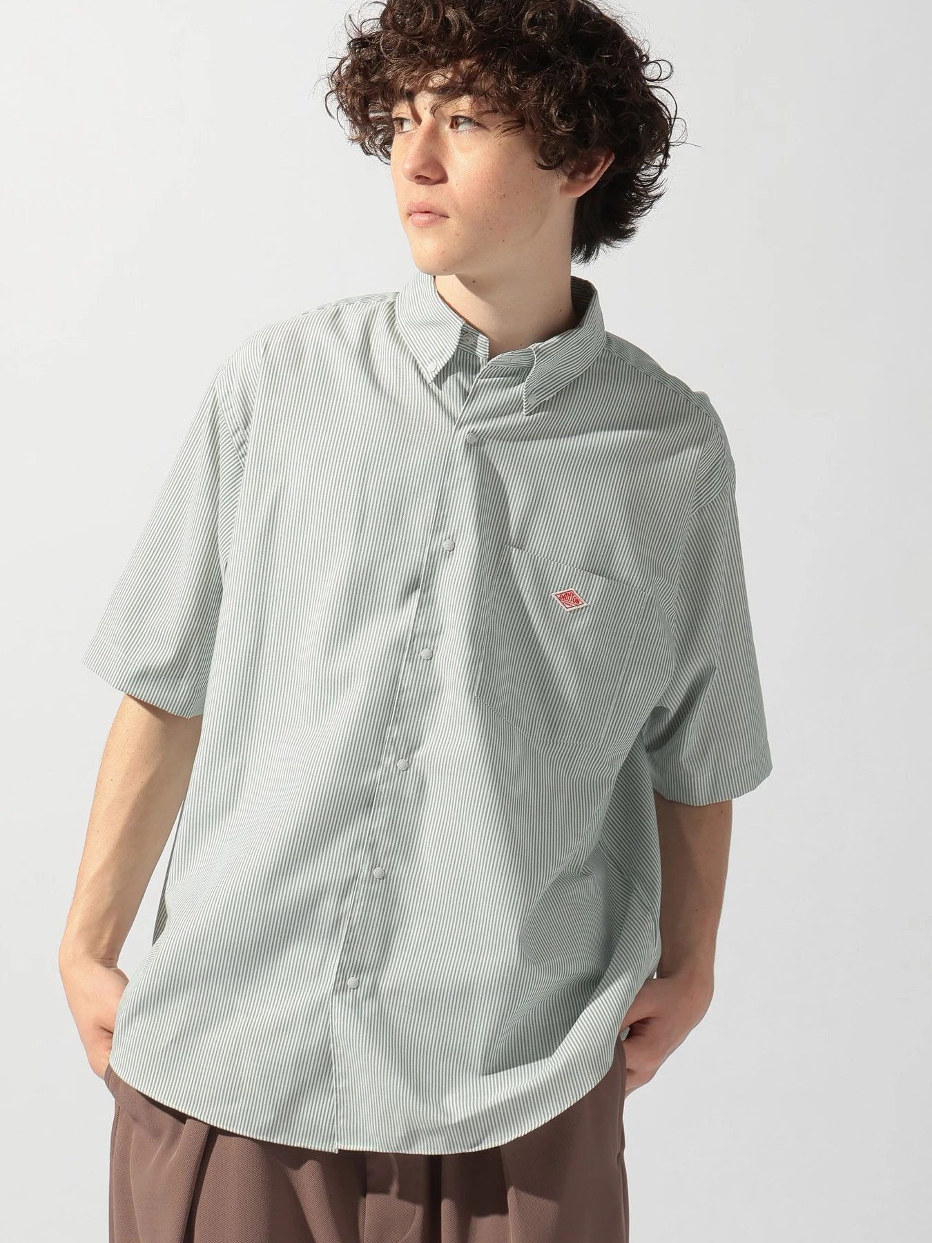 

Pure Cotton ort Sve irt with Large ket Striped Loose Summer Casual Button up Collar Men's Faion Brand
