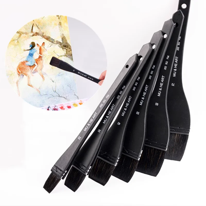 

7pcs/ Set Master Grade Rat Hair Board Brush Flat Bottom Brush Art Painting Supplies Watercolor/acrylic Painting Coloring Tools
