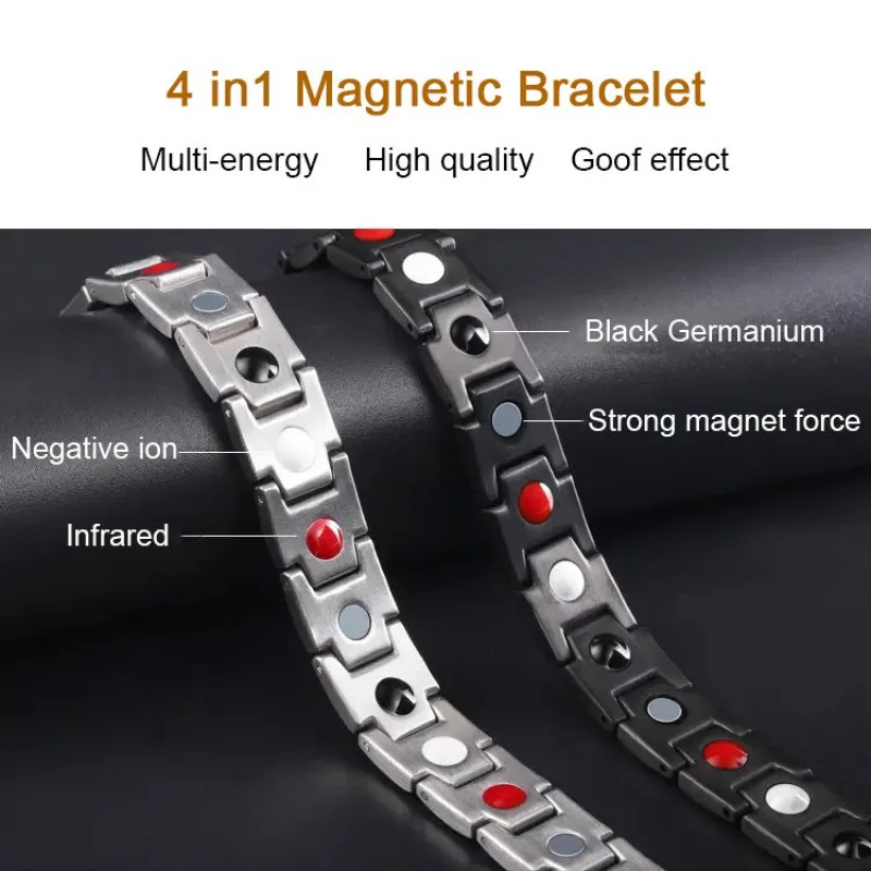 New Stainless Steel Black Germanium Magnetic Chain Link Bracelet for Women Men Health Care Energy Jewelry Snoring Bracelet