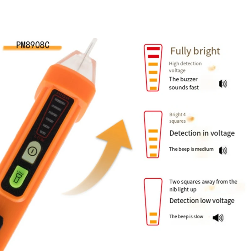 Non-Contact AC Voltage Test Pen ,AC 12-1000V LED Flashlight Buzzer Alarm For Real-Time/Empty Line Judgment