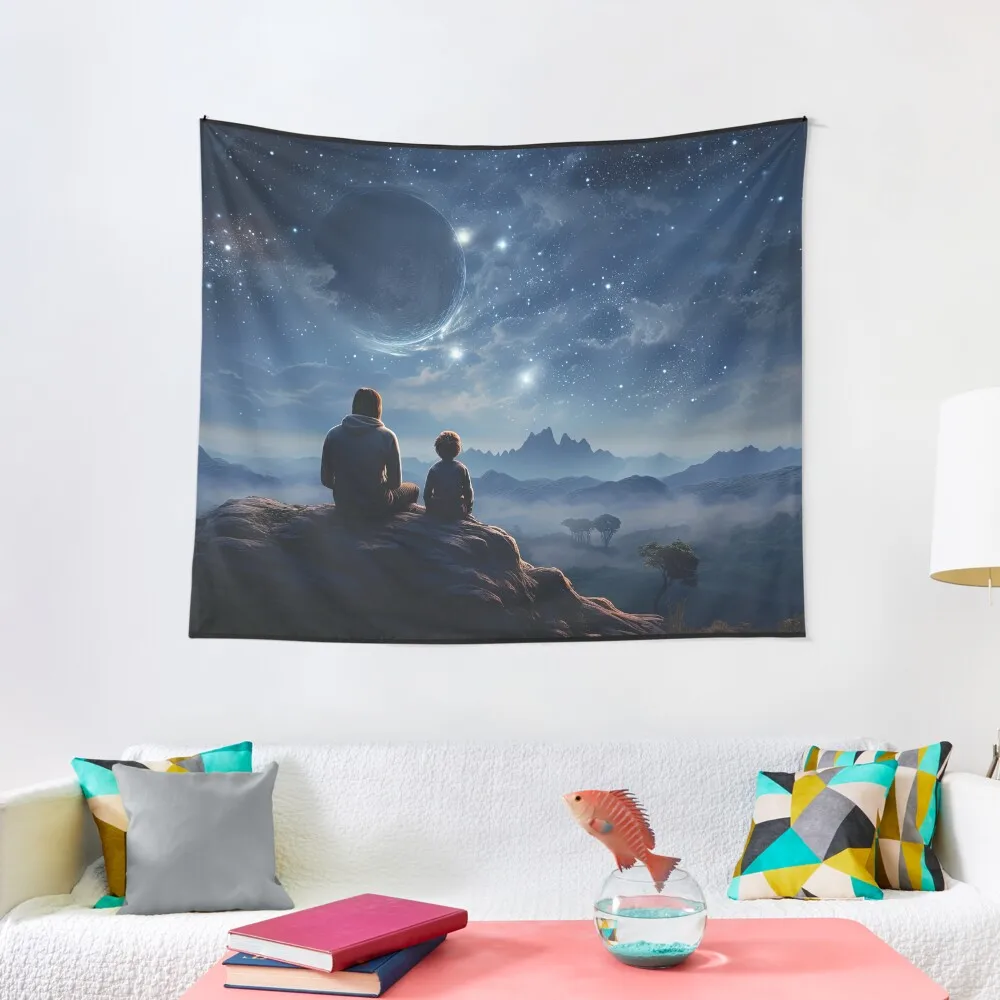 

Father and son looking at the stars Tapestry Home Decor Accessories Decoration Pictures Room Wall Tapestry