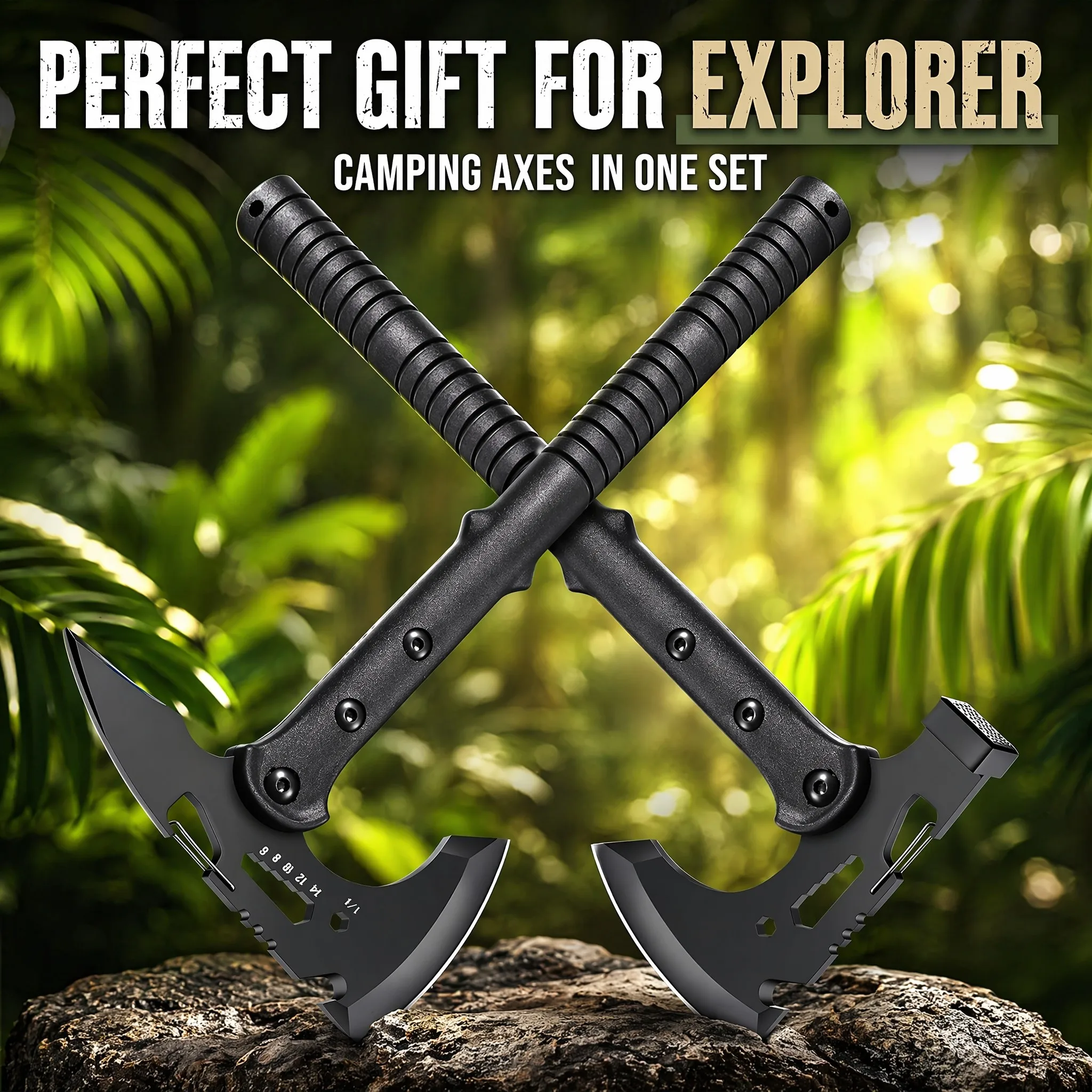 Outdoor Axe 2-Piece Kit - Multifunctional Tactical Hatchets with Sheaths, Outdoor Axe, Hack Axe, Camping Multipurpose Axe，All-in-One Survival Tools for Camping, Bushcraft, and Outdoor Work