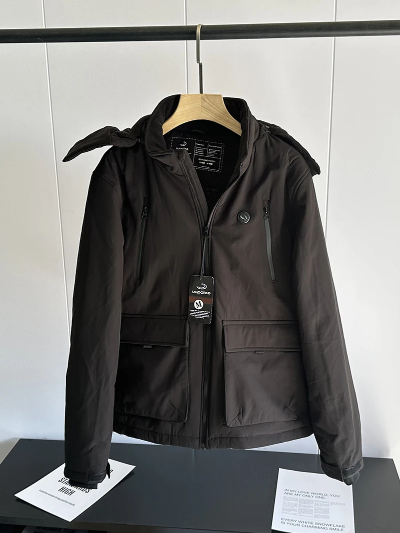 

Мужская утепленная хлопковая куртка с подогревом, зимняя теплая ветрозащитная водонепроницаемая черная хлопковая куртка, верхняя одежда, повседневная, с капюшоном, длинный рукав