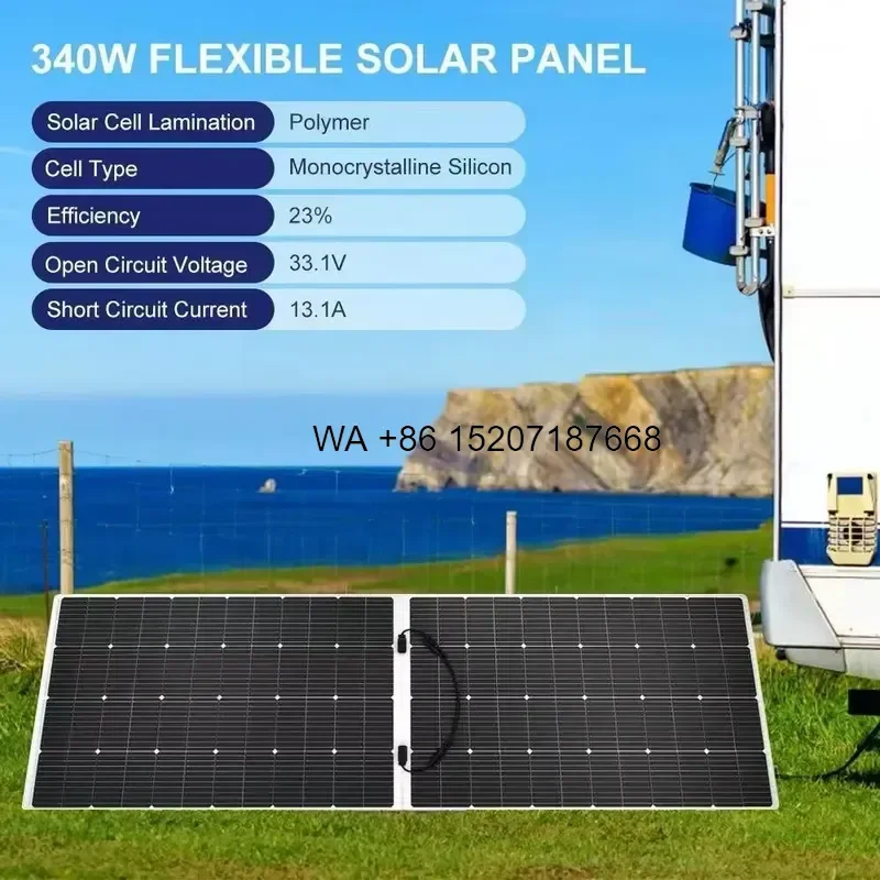 Wmwmnu 340W Flexible Solar Panel IP68 Waterproof Monocrystalline Module for Balcony RV Roof Off Grid System
