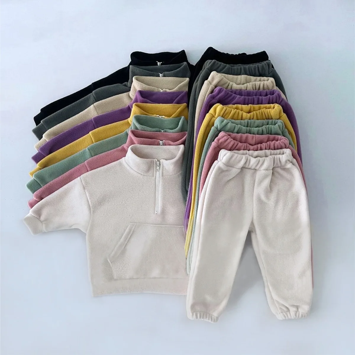 الخريف الشتاء طفل رضيع الفتيان فتاة بدلة رياضية ملابس الأطفال الصوف بلون هوديس دعوى الرضع الفتيان فتاة الزي 2 قطعة