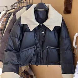 Thick White Duck Down Waterproof Puffer Jacket Short Cotton Padded Coat Autumn and Winter Big Collar Snow Parka