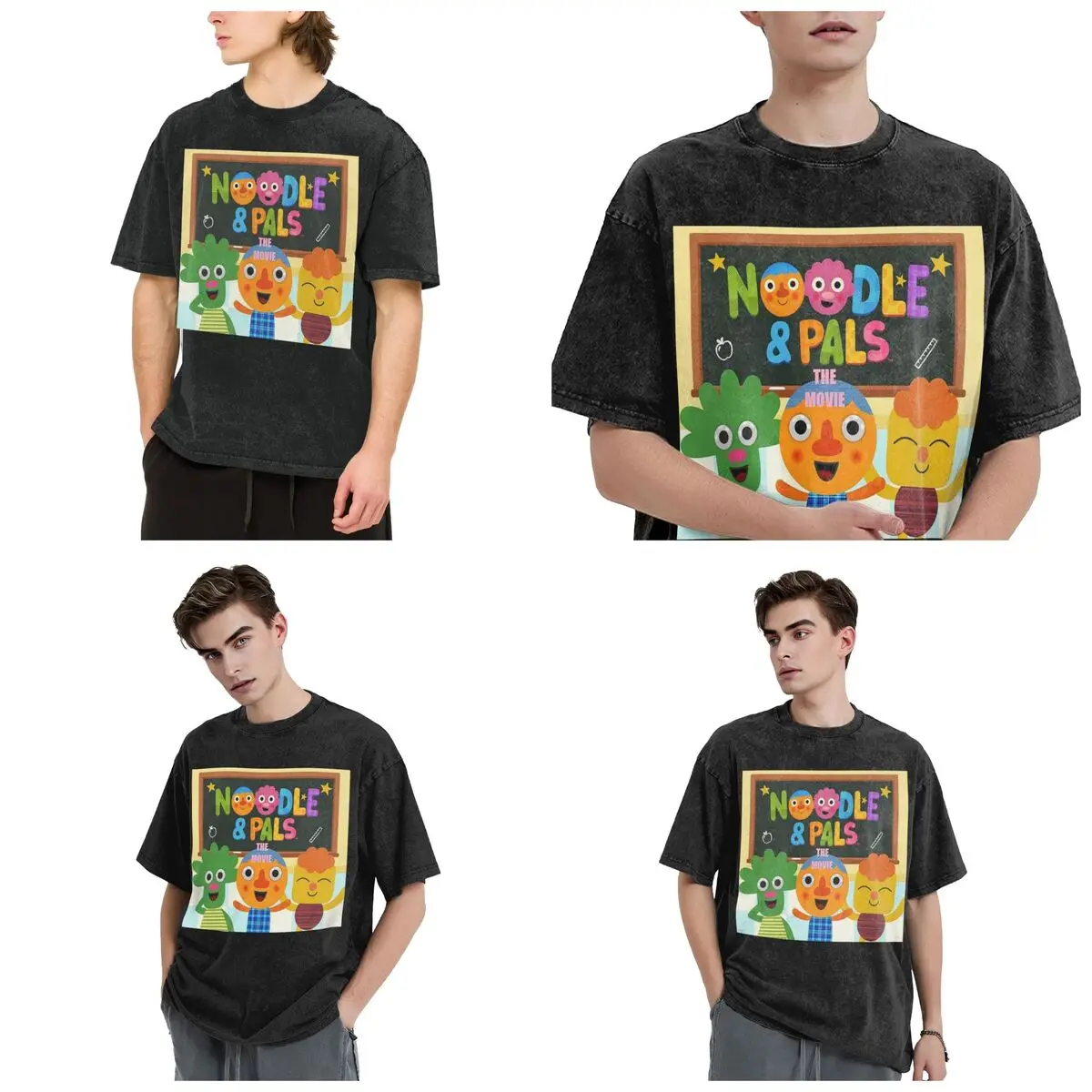 Noodle And Pals Micro Super Simple Cool  Hip Hop Short Sleeve T-Shirts Washed Tops Tees Streetwear T Shirt Vintage for Men Women