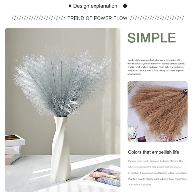 Ramo de Pampas de caña Artificial, hierba de Pampas Artificial, hierba de Pampas de 16,9 pulgadas, flor de decoración Boho