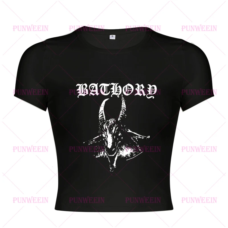 Dark Gothic Goat Graphic Casual Vintage Chic Emo Girls Crop Tops Harajuku Casual Baby Tee Y2k 90s Aesthetic Streetwear T-Shirt