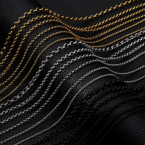 HIYEE 심플 패션 남녀공용 스테인리스 스틸 주얼리, 2-5mm 와이드 스퀘어 비즈, NK 라운드 체인 목걸이, 길이 45-70cm 