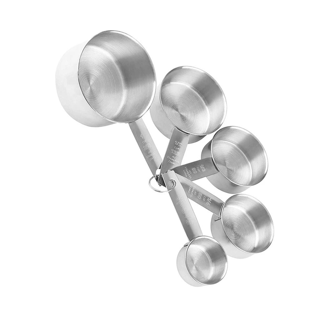

5 Pcs Stainless Steel Measuring Cups Spoon Set Detachable Buckle Engraved Markings Polished Handle Kitchen Tool MeasuringSpoons