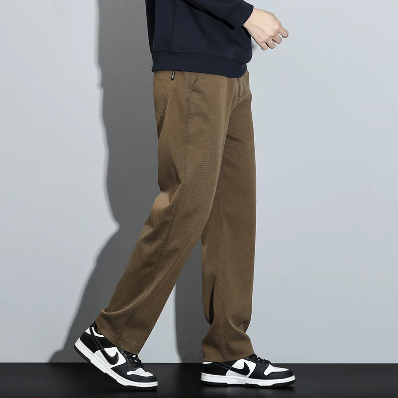 남성 Lyocell 스트레이트 느슨한 탄성 허리 청바지 2025 가을 겨울 패션 브랜드 편안한 다목적 바지 플러스 사이즈 5XL