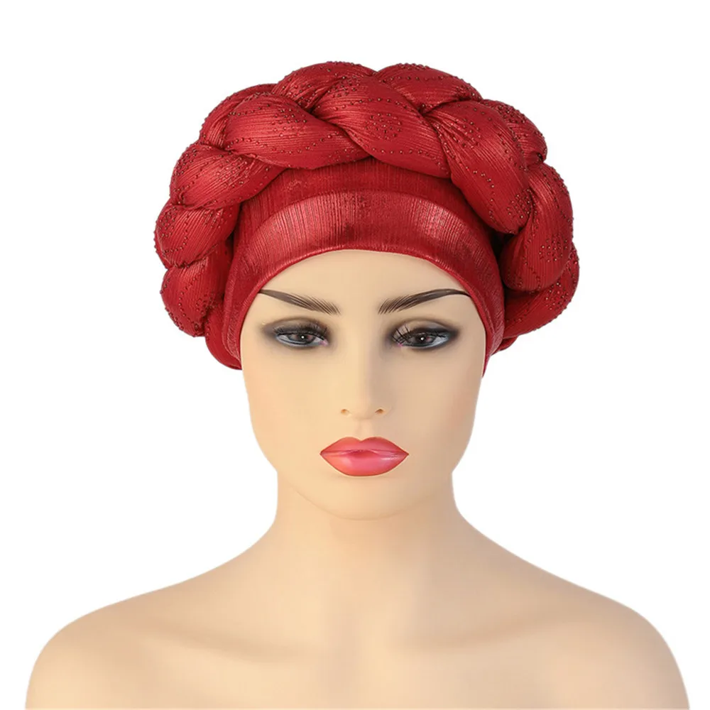 Berretto Turbante con treccia di diamanti lucidi per le donne pronto da indossare copricapo africano copricapo femminile fascia per la testa cappello musulmano Turbante Mujer