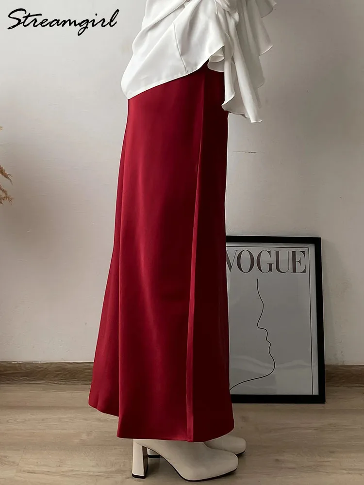 Black Satin Long Skirt Women High Quality Silk Skirts Maxi Tie Up Elegant Office Long Green Skirt For Women Brown Skirts Spring