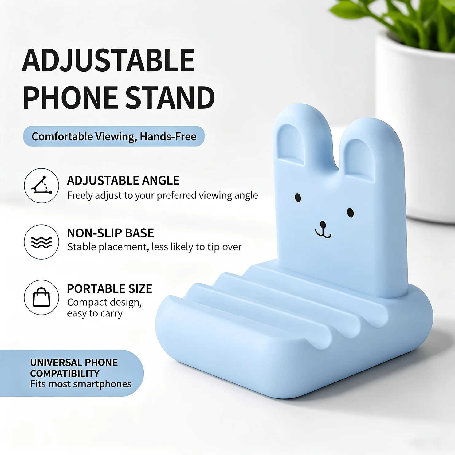 1/2 Piece Random Color Cute Rabbit Phone Stand Ornament, Adjustable Angle for Desktop Use, Compatible with Thick Phone Cases, Suitable for Iphone, Kindle, Ipad, Switch and All Mobile Phones, Halloween and Christmas Gif view 4