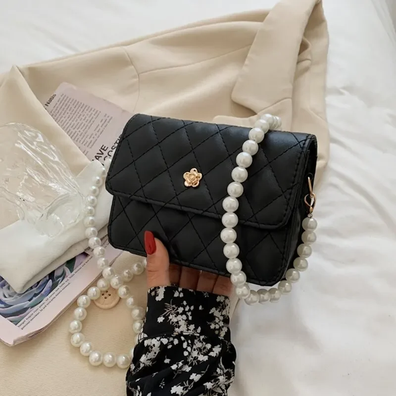 Female New Tide Spring Summer Texture Satchel Popular Temperament Ringer Pearl Chain Crossbody Bag