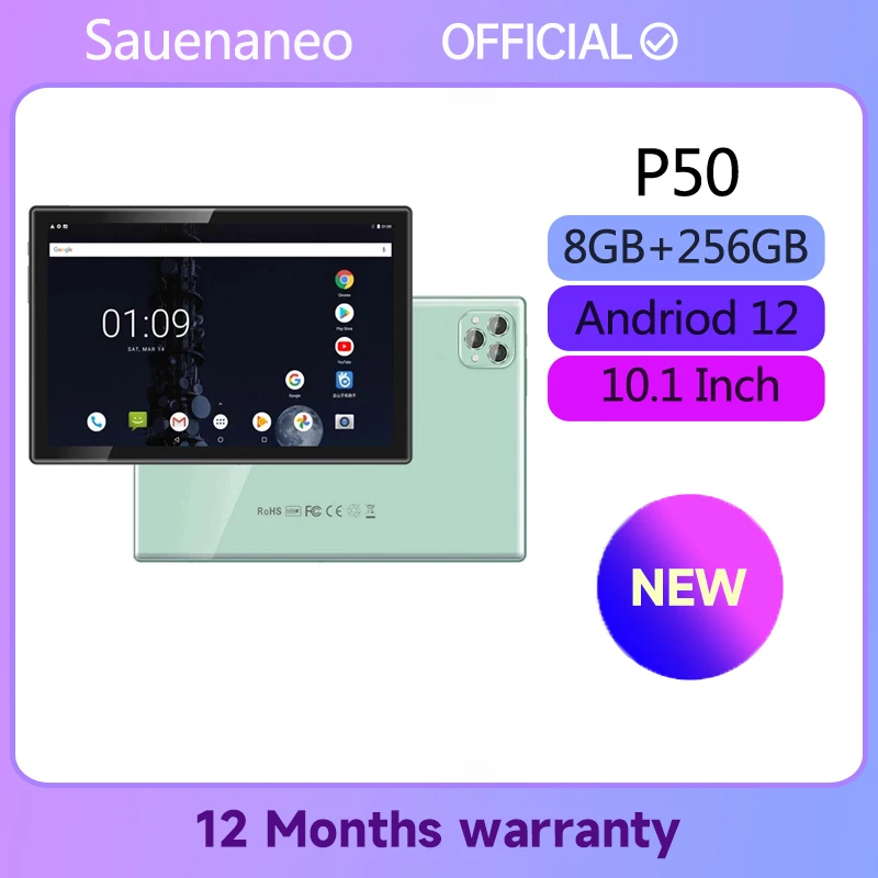 Neue sauenaneo 4g p50 pad 10,1 inch android 12 tablet google play 8 core 8gb ram 256gb rom 1280x800 dual sim dual wifi 5000mah